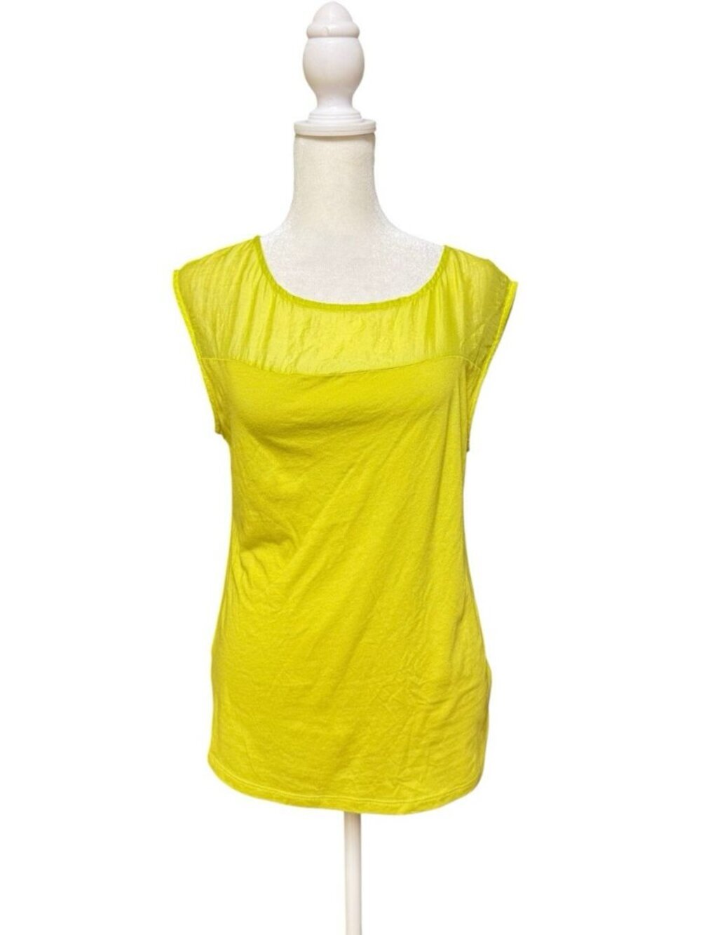 Ann Taylor Lime Green Sleeveless Blouse Sheer Yoke Top Size Medium